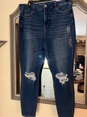 American Eagle Outfitters Dark Indigo Ripped Skinny Jeans